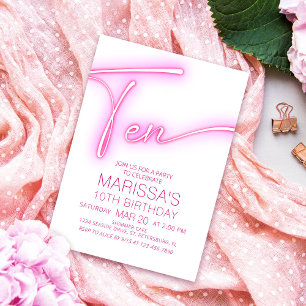 Convite Raparigas 10th Neon Teen Birthday