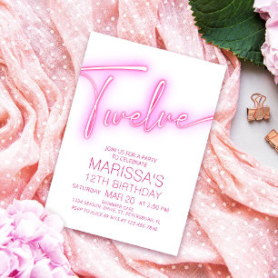 Convite Raparigas 12 Neon Teen Birthday