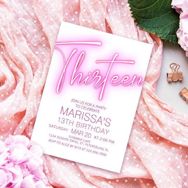 Convite Raparigas 13 Neon Teen Birthday (Criador carregado)