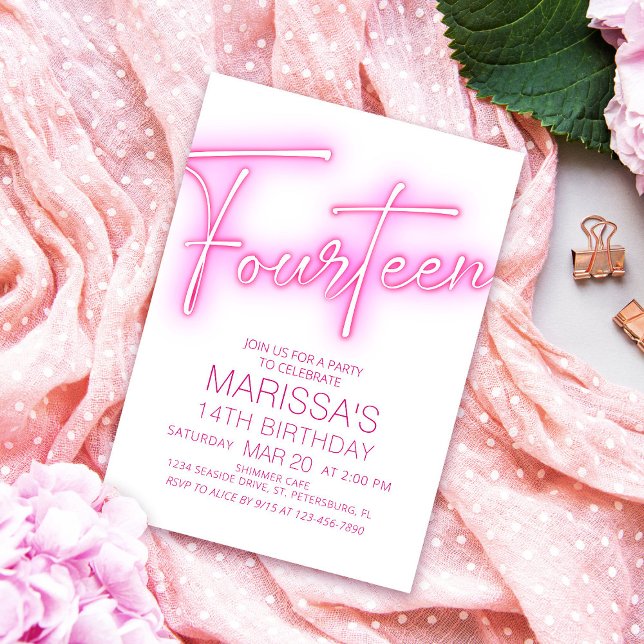 Convite Raparigas 14 Neon Teen Birthday (Criador carregado)