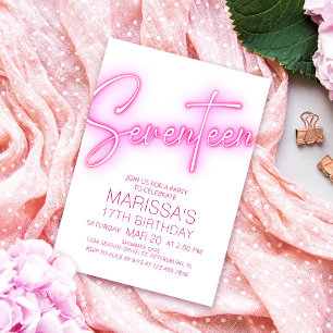 Convite Raparigas 17th Neon Teen Birthday