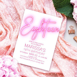 Convite Raparigas 18th Neon Teen Birthday