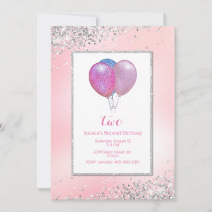 Convite Raparigas Balões da Glittery Aniversário