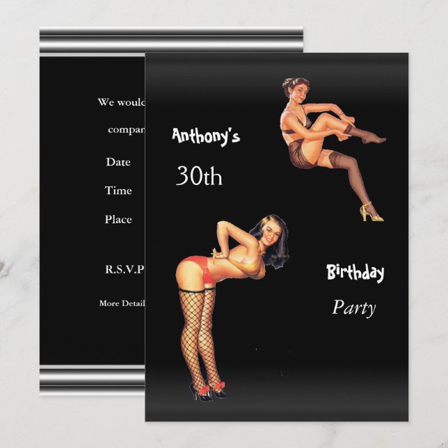 Convite Raparigas de Pin-up de aniversário de 30 anos (Frente/Verso)