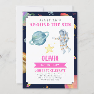 Convite Raparigas de primeiro aniversario de Aquarela do E