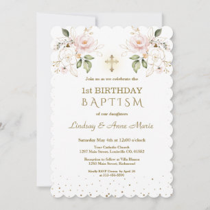 Convite Raparigas Florais Azuis Rosa Gêmeas primeiro aniv