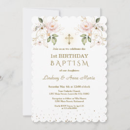 Convite Raparigas Florais Azuis Rosa Gêmeas primeiro anive