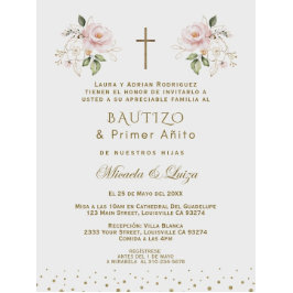 Convite Raparigas Florais Azuis Rosa Gêmeas primeiro anive