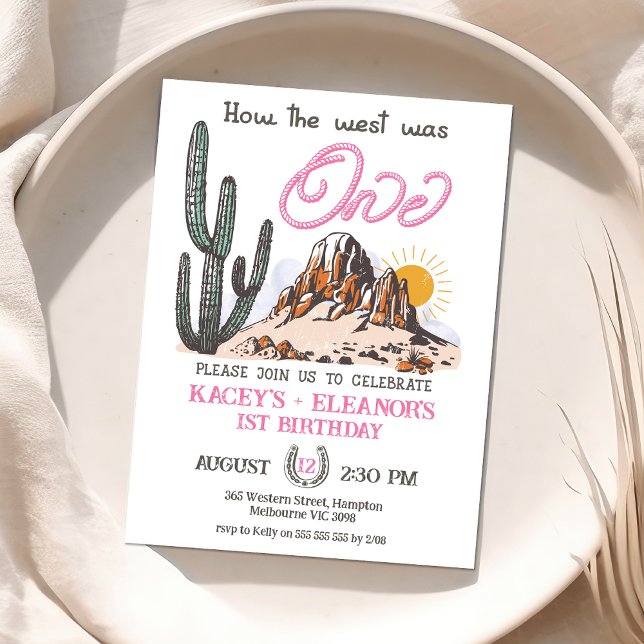 Convite Raparigas Gêmeas Retro Como O Ocidente Era Um prim (Twin Girls How the West Was One 1st Birthday Invitation Western First Birthday Invite Baby Girls)