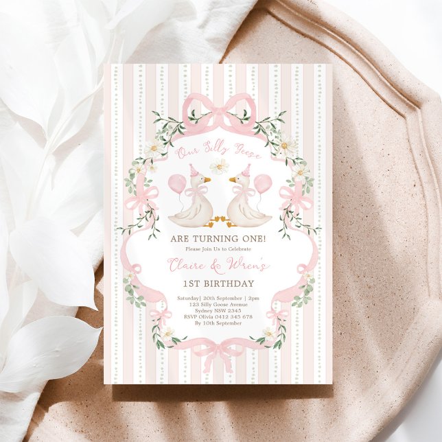 Convite Raparigas Irmão Gansas-Rosa-Arco-Rosa-Gemido-Bobo  (Criador carregado)