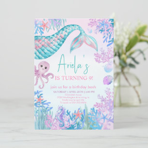 Convite Raparigas Mermaid Bash sob o primeiro aniversario 