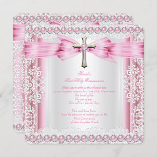 Convite Raparigas Primeira Comunhão Bonito Cor-de-rosa