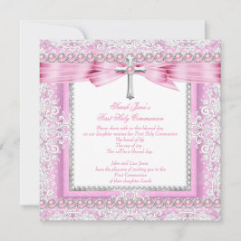 Convite Raparigas Primeira Comunhão Bonito Rosa Rosa Rosa 