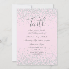 Convite Raparigas Rosa-Glitter-Silver 10ª Festa de anivers