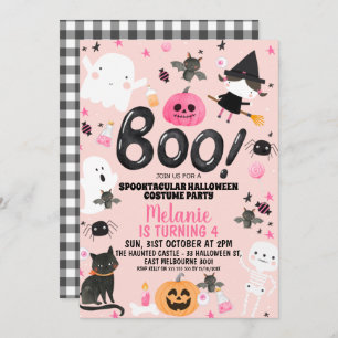 Convite Raparigas Rosa Laranja Negra Boo Halloween Anivers