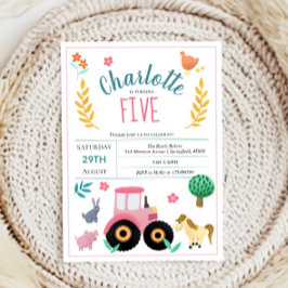 Convite Raparigas Trator de Fazenda Russo Cor-de-Rosa Boni