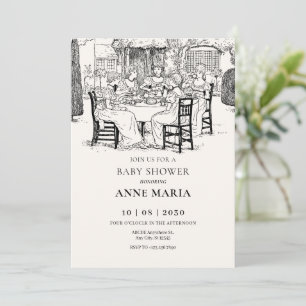 Convite Raparigas Vintage tomando chá de fraldas de chá