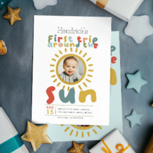 Convite Rapazes Foto Fofo Primeira Viagem Em Torno Do Sol 