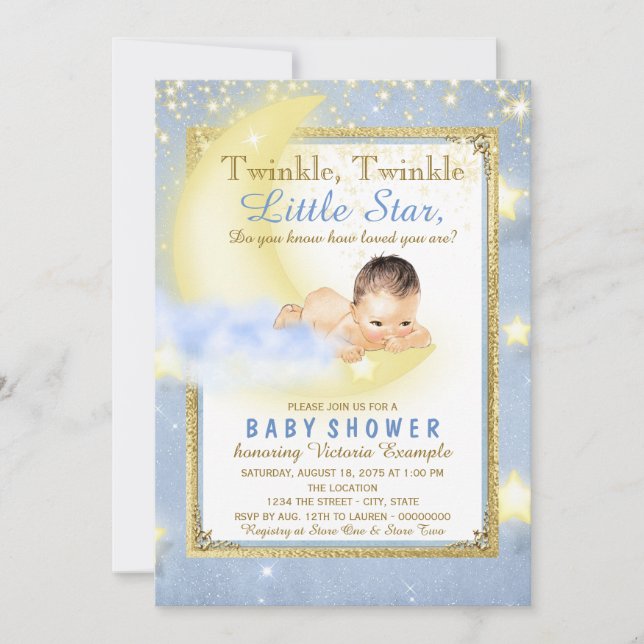 Convite Rapazes Twinkle Twinkle Little Star Chá de fraldas (Frente)