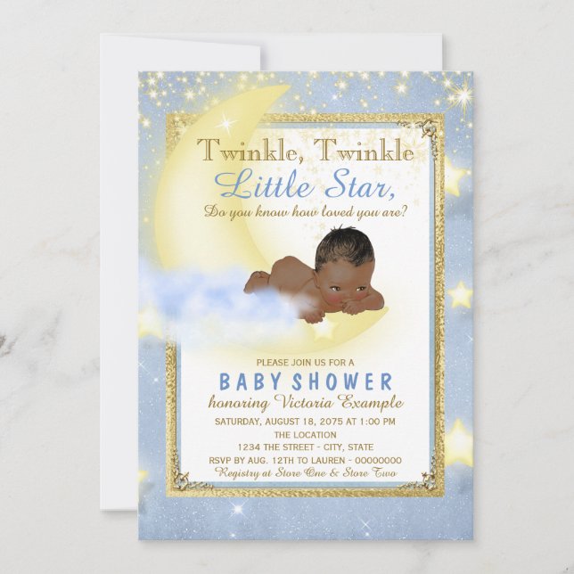 Convite Rapazes Twinkle Twinkle Little Star Chá de fraldas (Frente)