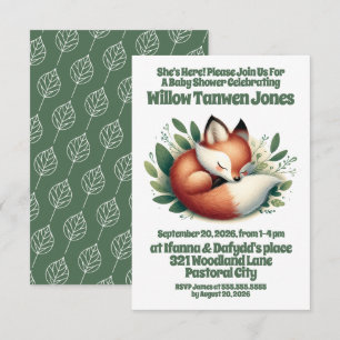 Convite Raposa-branca dormindo em folhas de Chá de fraldas