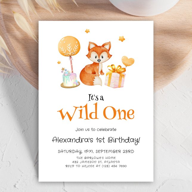 Convite Raposa Cachorra Selvagem Um Primeiro Aniversário (Cute Fox Wild One First Birthday Invitation)