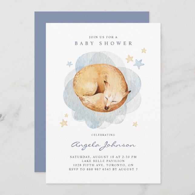 Convite Raposa Dormindo Água É um Chá de fraldas (Frente/Verso)