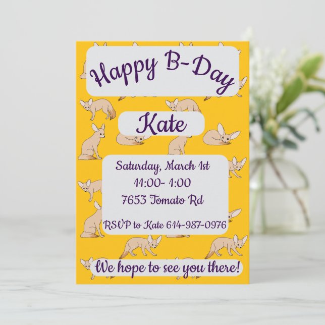 Convite Raposa Fennec Feliz Aniversário (Em pé/Frente)