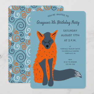 Convite Raposa Melanística Festa de aniversário Animal Boy