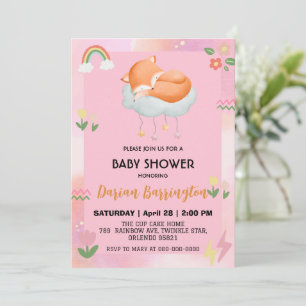 Convite Raposa vermelha-branca chá de fraldas de balão de 