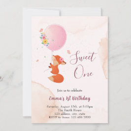 Convite Raposinha bebê voando com balão