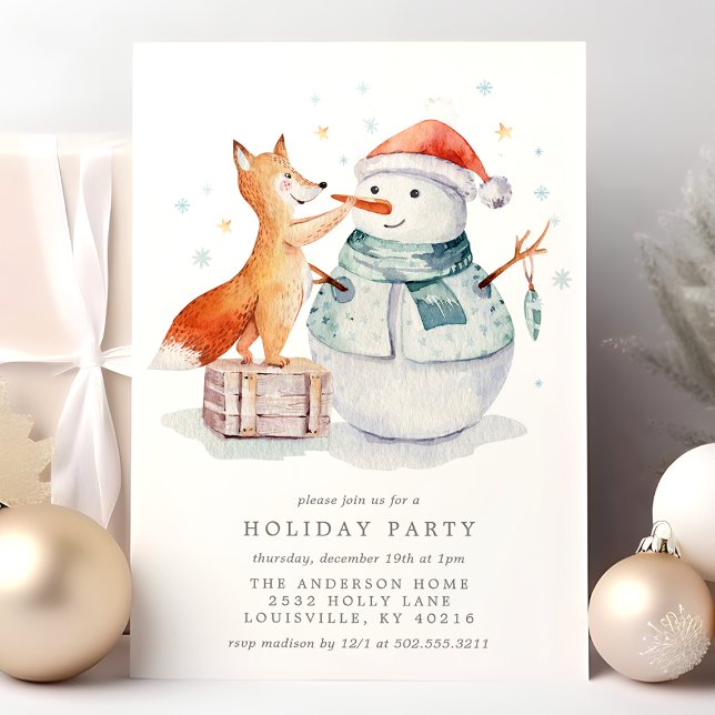 Convite Raposinha de Aquarela de Natal Festa de Férias (Criador carregado)