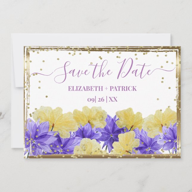Convite Rapsódia roxa de flor silvestre salvar a data (Frente)