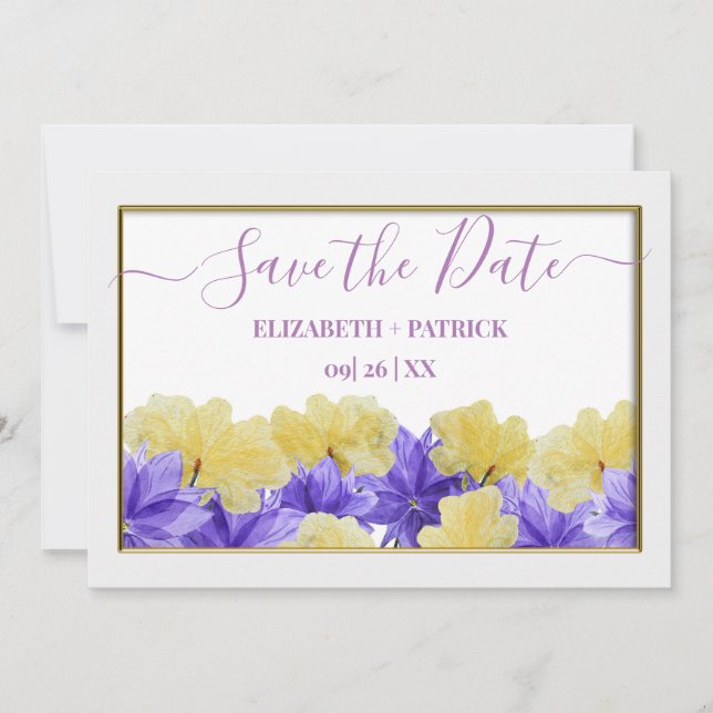 Convite Rapsódia roxa de flor silvestre salvar a data (Frente)