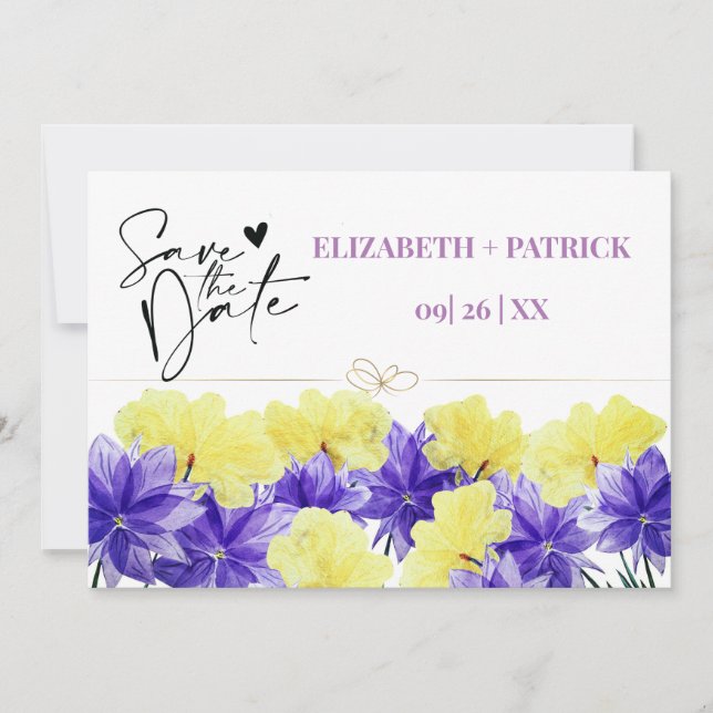 Convite Rapsódia roxa de flor silvestre salvar a data (Frente)