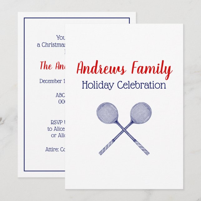 Convite Raquetes de Squash Cruzadas Azul (Frente/Verso)