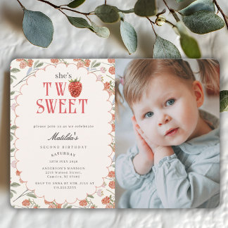 Convite Raspberry Berry Dois Doce 2º Foto Aniversário Meni