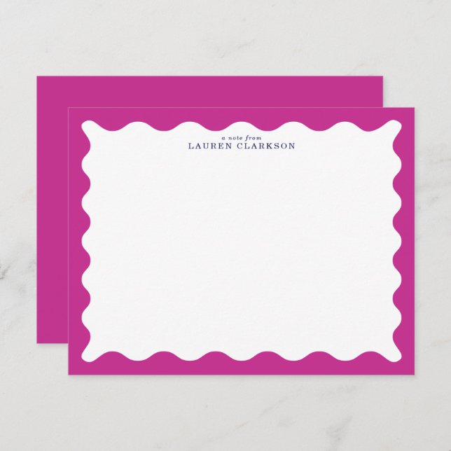 Convite Raspberry Pink Wavy Frame Note Card (Frente/Verso)