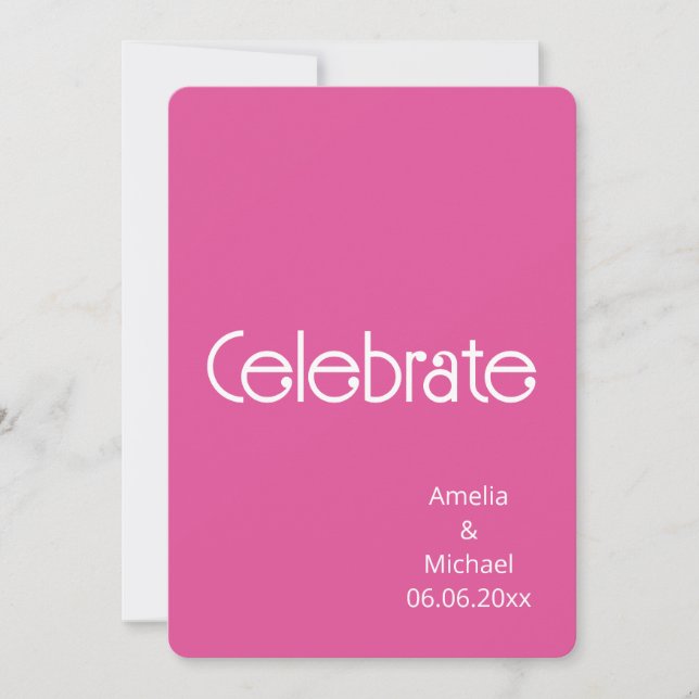 Convite Raspberry Pink & White Modern Wedding Invitation (Frente)