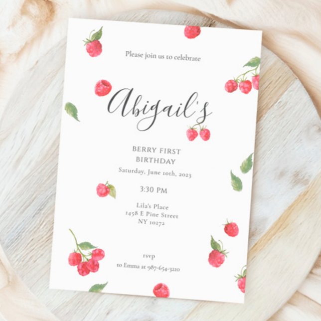 Convite Raspberry Sweet Berry Primeira Festa de aniversári (Criador carregado)