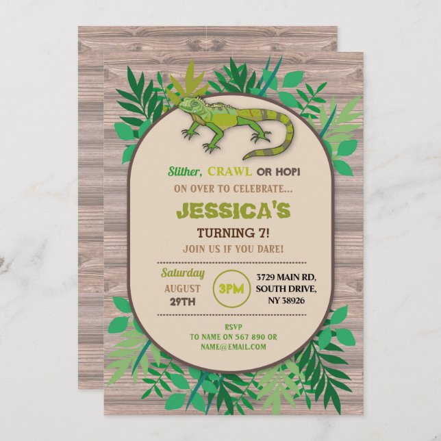 Convite Rastreio de Aniversário do Lizard Infantil (Frente/Verso)