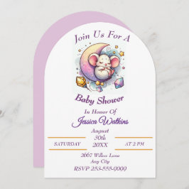 Convite Rato bonito dormindo em Chá de fraldas de meia lua