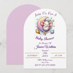 Convite Rato bonito dormindo em Chá de fraldas de meia lua