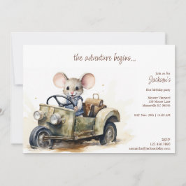 Convite Rato de aquarela bonito no Aniversário da Criança 
