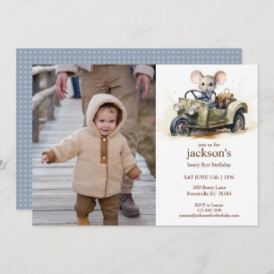 Convite Rato de aquarela bonito no primeiro aniversario do