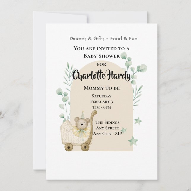 Convite Rato e ameixa de Chá de fraldas bonito (Frente)