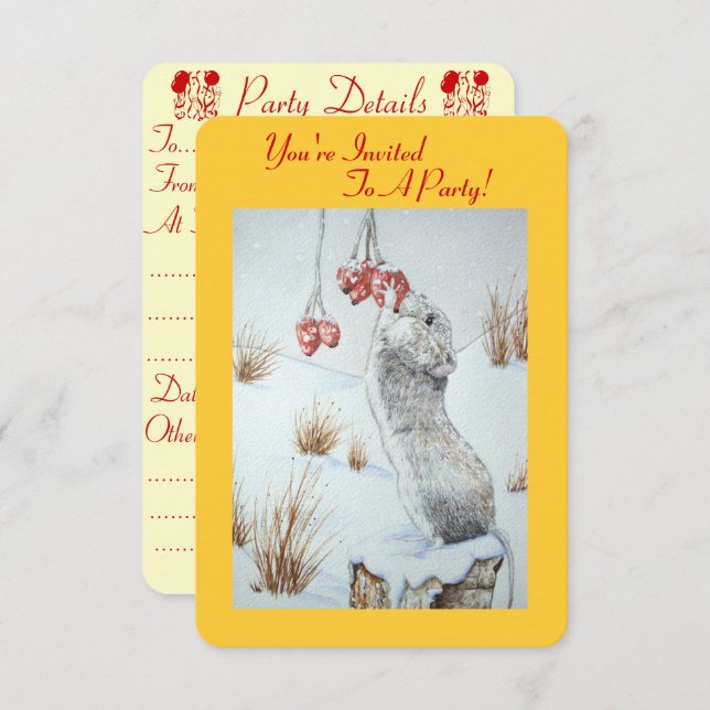 Convite Rato giro comendo bagas e neve cena de natal (Frente/Verso)