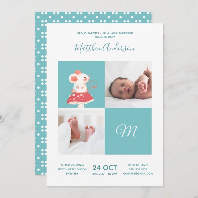 Convite Rato Rato • Monograma de alfabeto Churrasco de Beb (Frente/Verso)