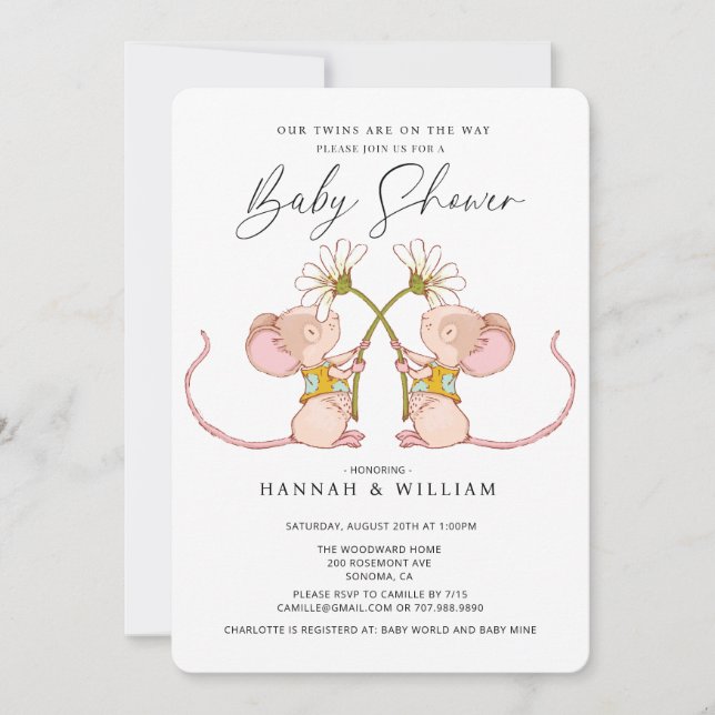 Convite Ratos Gêmeos Chás de fraldas (Frente)