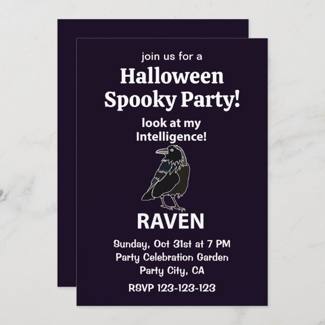 Convite Raven Halloween Spooky Party Raven (Frente/Verso)